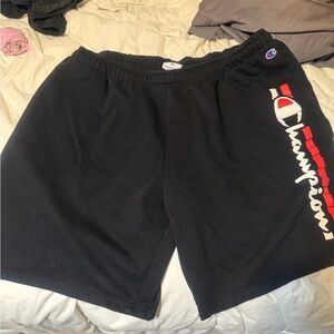 Champion Black Athletic Shorts with White & Red Side Logo